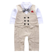 Baby Boys Romper with Bowtie Long-sleeve Gentleman Jumpsuit 3 Pcs 6-24 Months - MomyMall