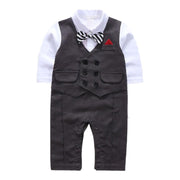 Baby Boys Romper with Bowtie Long-sleeve Gentleman Jumpsuit 3 Pcs 6-24 Months - MomyMall Dark Grey Romper / 6-9 Months