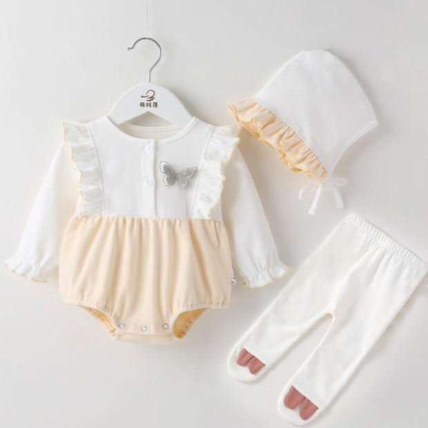 Baby Girl Newborn Long Sleeve Bodysuit Birthday Rompers Jumpsuits - MomyMall Beige / 0-3 Months