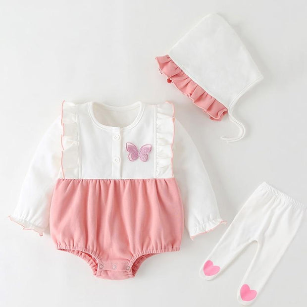 Baby Girl Newborn Long Sleeve Bodysuit Birthday Rompers Jumpsuits - MomyMall Pink / 0-3 Months