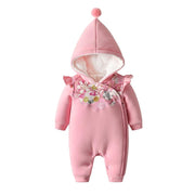 Baby Girl Hooded Romper Fleece Newborn Winter Sleepwear Romper Jumpsuit - MomyMall Pink / 0-6 Months