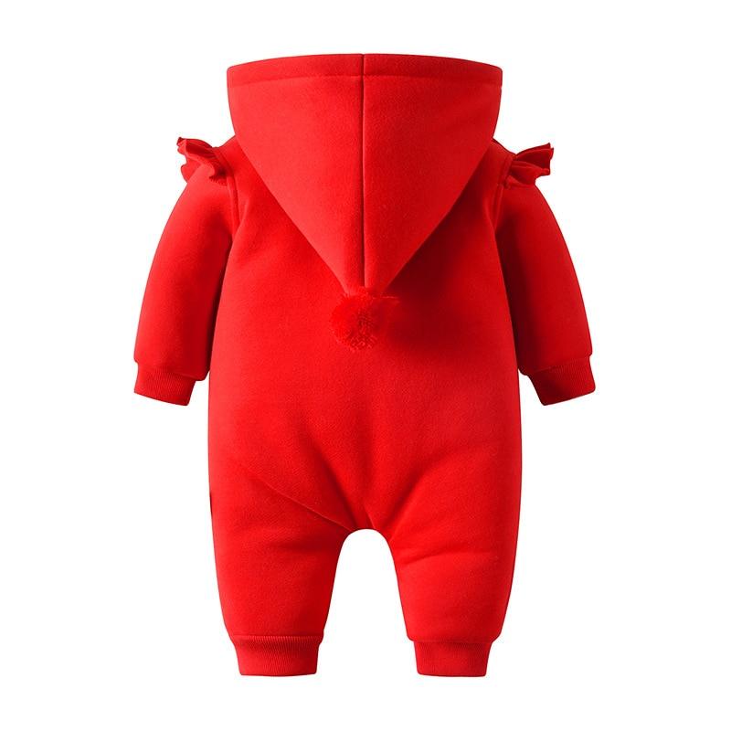 Baby Girl Hooded Romper Fleece Newborn Winter Sleepwear Romper Jumpsuit - MomyMall