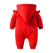 Baby Girl Hooded Romper Fleece Newborn Winter Sleepwear Romper Jumpsuit - MomyMall