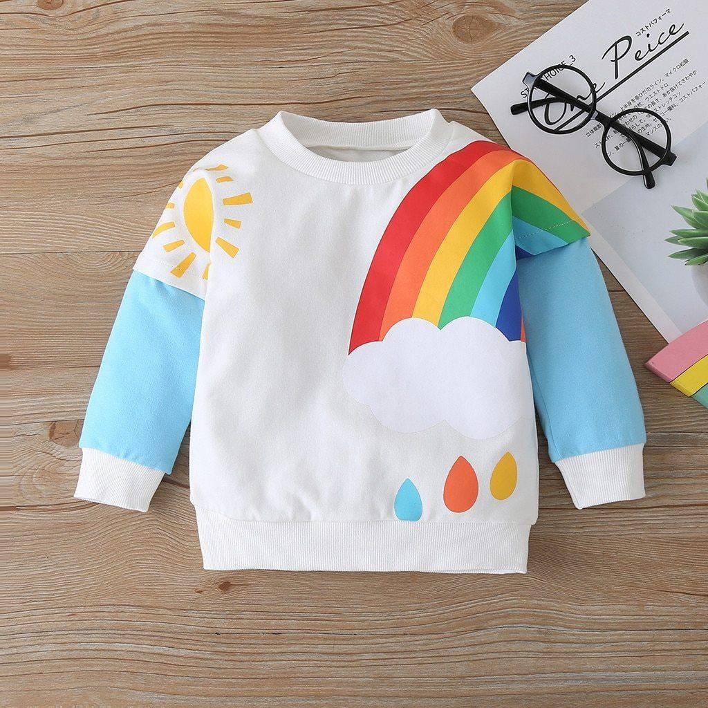 Kid Girl Rainbow Sweatshirt Autumn Winter Blouse Cardigan Tassel