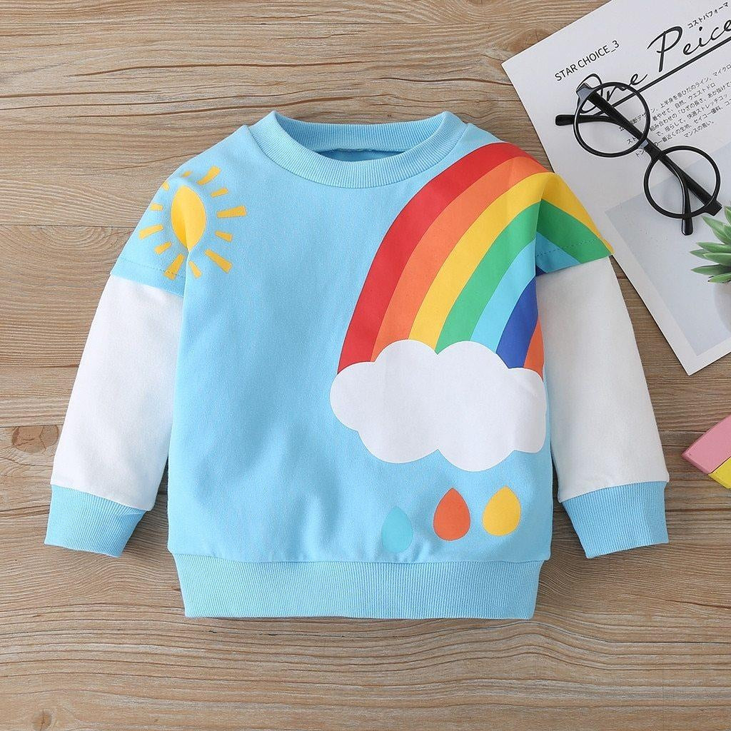 Kid Girl Rainbow Sweatshirt Autumn Winter Blouse Cardigan Tassel