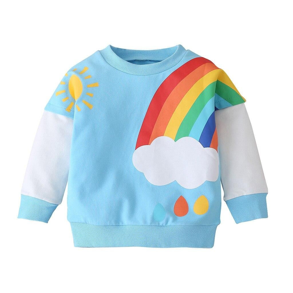 Kind Mädchen Regenbogen Sweatshirt Herbst Winter Bluse Strickjacke Quaste