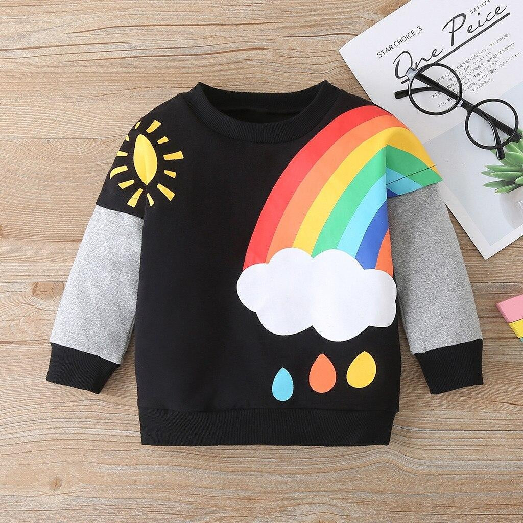 Kid Girl Rainbow Sweatshirt Autumn Winter Blouse Cardigan Tassel