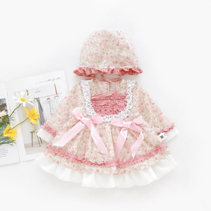 Baby Girl Lolita Floral Princess Birthday Christening Party Frock Boutique 2 Pcs - MomyMall pink dress and hat / 3-6 Months
