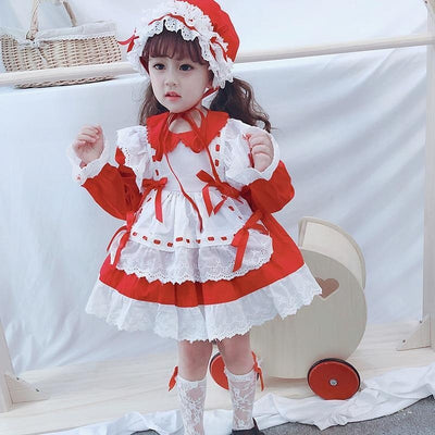 Baby Girl Spanish Princess Lolita Birthday Christening Boutique Party Dresses 1-7 Years - MomyMall Red / 6-12 Months