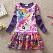 Baby Mädchen Langarm Kleid Cartoon Pony Blumenkleid