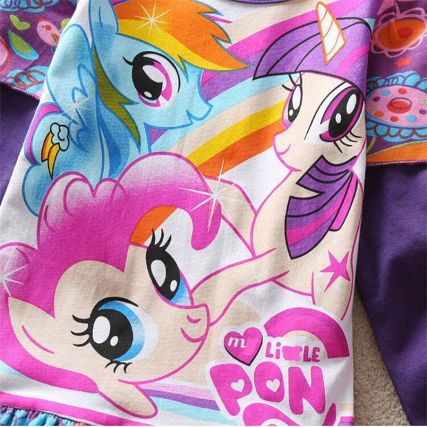 Baby Mädchen Langarm Kleid Cartoon Pony Blumenkleid