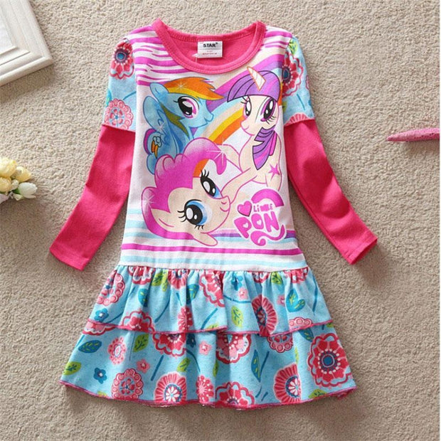 Baby Girls  Long Sleeve Dress Cartoon Pony Flower Dress