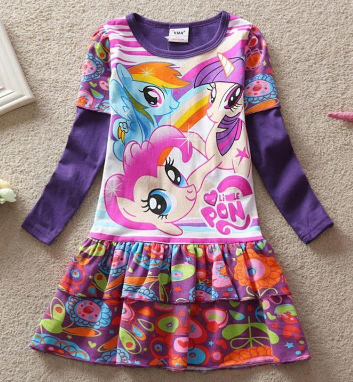 Baby Girls  Long Sleeve Dress Cartoon Pony Flower Dress