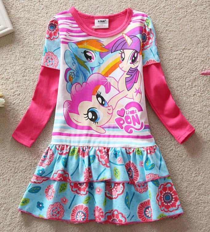 Baby Girls  Long Sleeve Dress Cartoon Pony Flower Dress