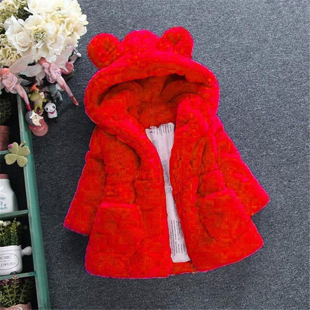 Baby Girls Boys Fashion Coats Artificial Fur Warm Hooded Jacket 1-7Y - MomyMall Red / 18-24M