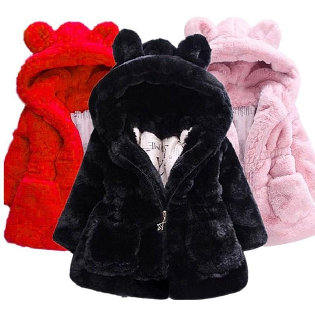 Baby Girls Boys Fashion Coats Artificial Fur Warm Hooded Jacket 1-7Y - MomyMall