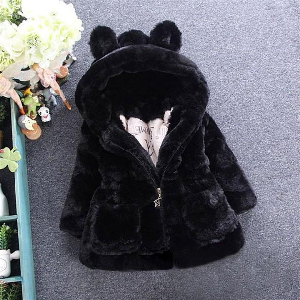 Baby Girls Boys Fashion Coats Artificial Fur Warm Hooded Jacket 1-7Y - MomyMall Black / 18-24M