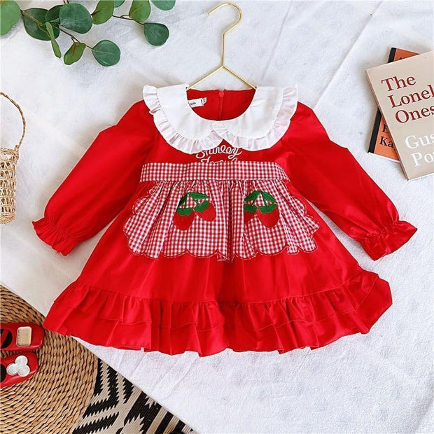 Baby Girls Lolita Strawberry Dress Spanish Birthday Baptism Dresses with Hats - MomyMall