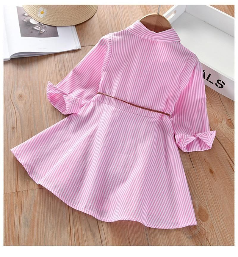 Baby Girls Stripe Long Sleeve Party Belt Fall Winter Casual Dress for 2-6Y - MomyMall