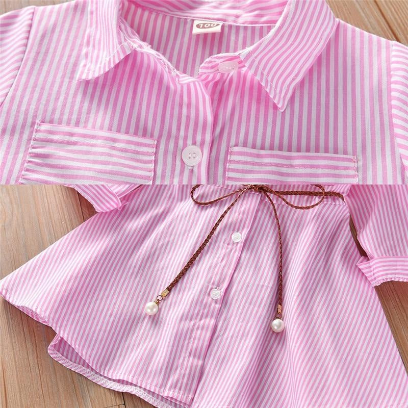 Baby Girls Stripe Long Sleeve Party Belt Fall Winter Casual Dress for 2-6Y - MomyMall