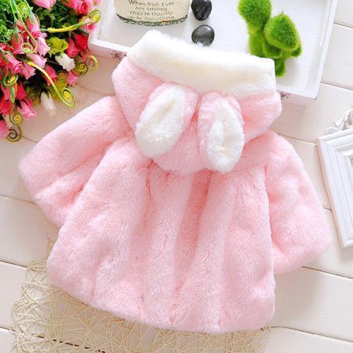 Baby Girls Winter Jackets Warm Fur Fleece Coat Jacket Hooded Outerwear