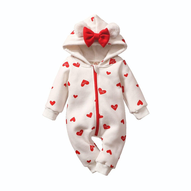 Baby Girl Cartoon Love Print Romper Long Sleeve Jumpsuit Outfits - MomyMall