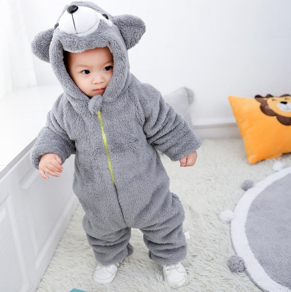 Baby Rompers Cartoon Winter Newborn Thicken Jumpsuits - MomyMall Grey / 3-6M