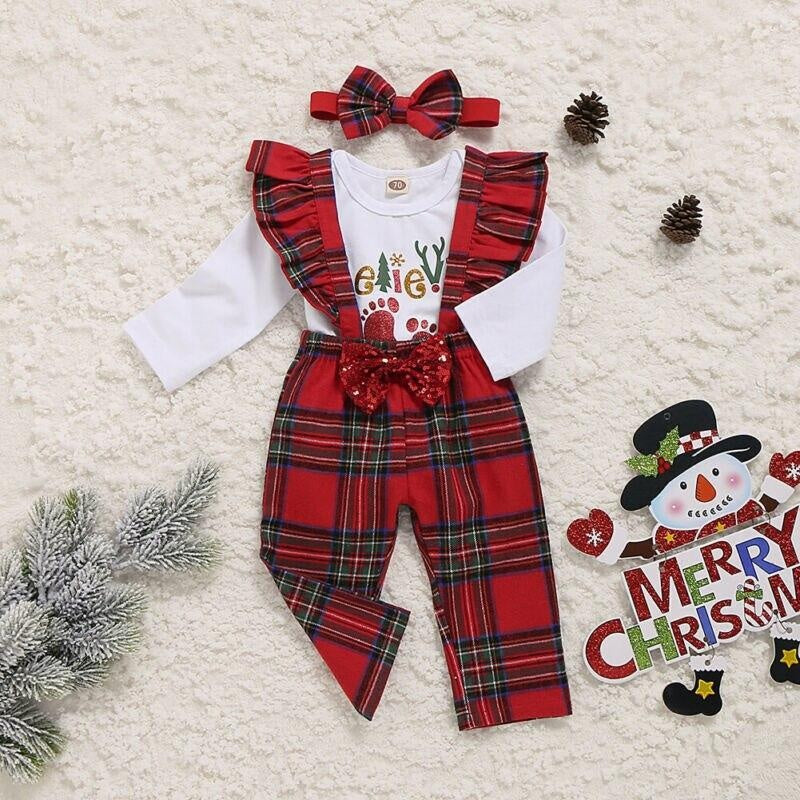 Baby Girl Christmas Romper Jumpsuit 3 Pcs - MomyMall 0-3M