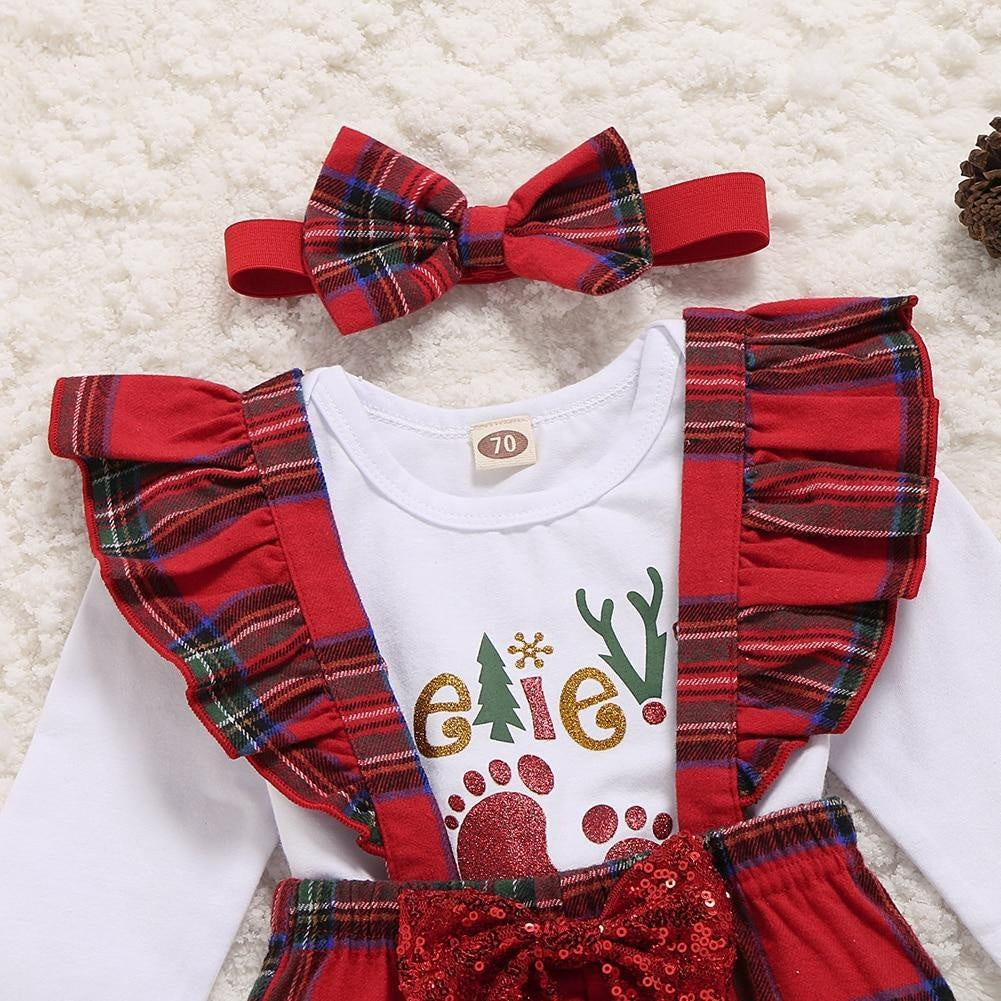 Baby Girl Christmas Romper Jumpsuit 3 Pcs - MomyMall