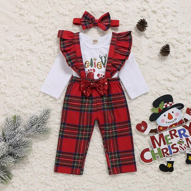 Baby Girl Christmas Romper Jumpsuit 3 Pcs - MomyMall