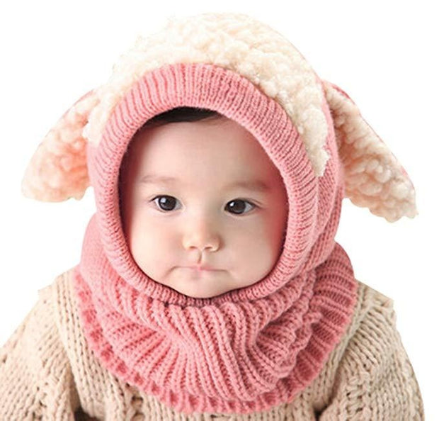 Girls Boys Warm Hat Winter Beanie Scarf Knitted Cap One Size Adjustable 18 months - MomyMall Pink