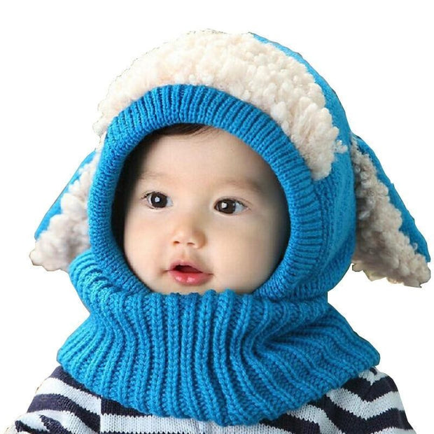 Girls Boys Warm Hat Winter Beanie Scarf Knitted Cap One Size Adjustable 18 months - MomyMall Blue