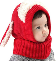 Girls Boys Warm Hat Winter Beanie Scarf Knitted Cap One Size Adjustable 18 months - MomyMall Red