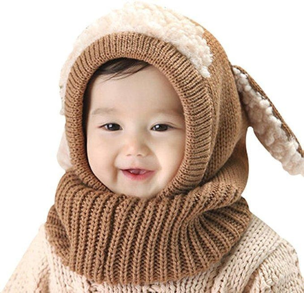 Girls Boys Warm Hat Winter Beanie Scarf Knitted Cap One Size Adjustable 18 months - MomyMall Brown