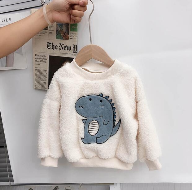 Boys Girls Winter Dinosaur Embroidered Sweater - MomyMall White / 6-12 Months