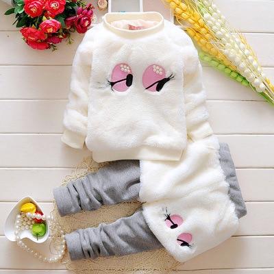 Baby Girl Autumn Winter Suit Smiley Cartoon Thickening Casual Sports 2 Pcs - MomyMall White / 3-6 Months