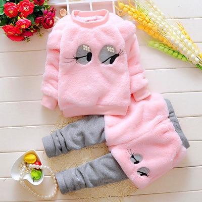 Baby Girl Autumn Winter Suit Smiley Cartoon Thickening Casual Sports 2 Pcs - MomyMall Pink / 3-6 Months