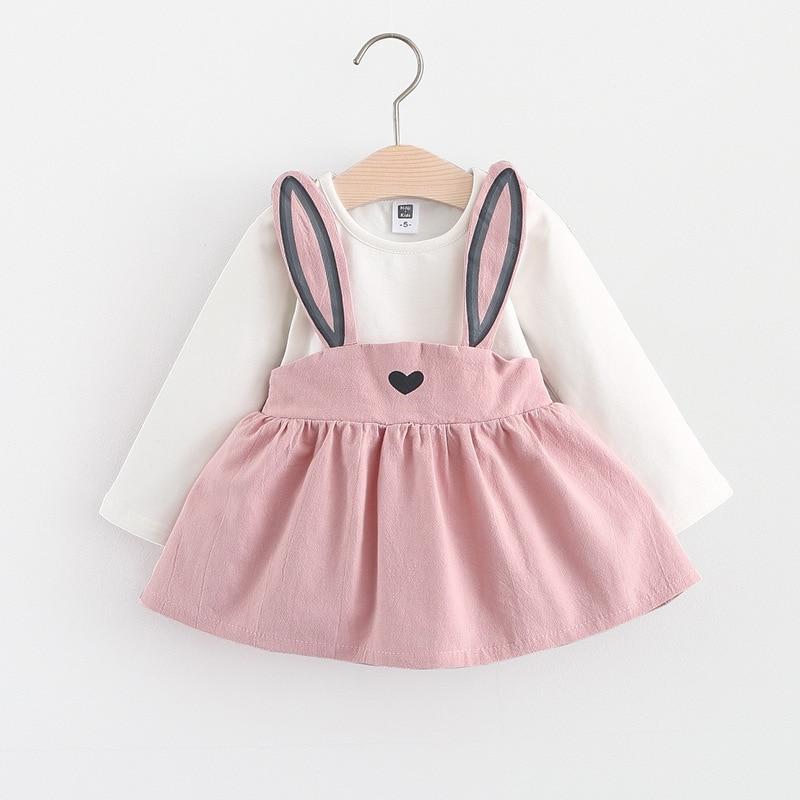 Baby Girl Dress Autumn Cotton Long Sleeve Lovely Stitching Rabbit Ears Dresses - MomyMall