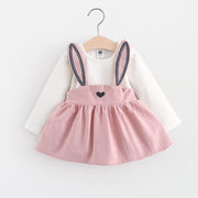 Baby Girl Dress Autumn Cotton Long Sleeve Lovely Stitching Rabbit Ears Dresses - MomyMall Pink / 0-3 Months
