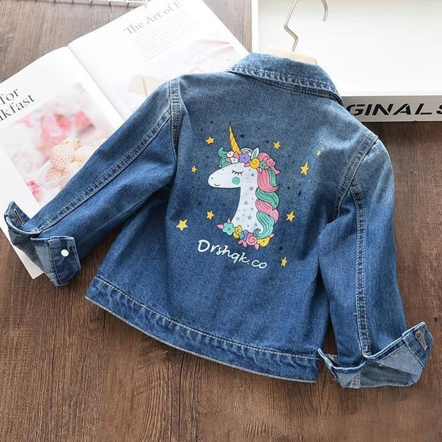 Kids Girls Denim Coats Cartoon Embroidery Jacket Autumn Spring Coat 3-8 Y