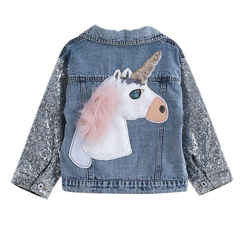 Kids Girls Denim Coats Cartoon Embroidery Jacket Autumn Spring Coat 3-8 Y