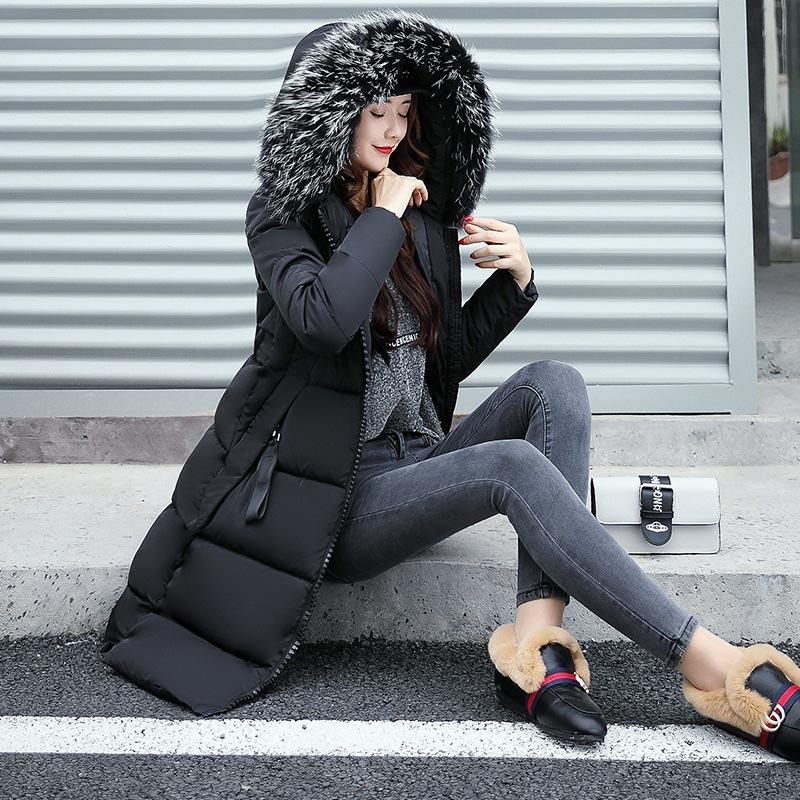 Long Winter Down Coat with Fur Hood