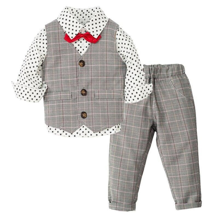 Boys Clothes Set Little Gentleman Outfits 3 Pcs - MomyMall Plaid Grey / 6-12 Months