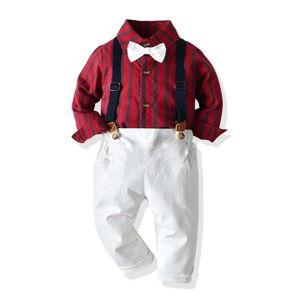 Striped Overalls Sets Outfits 2pcs Baby Boy Suits - MomyMall Red / 3-6 Months