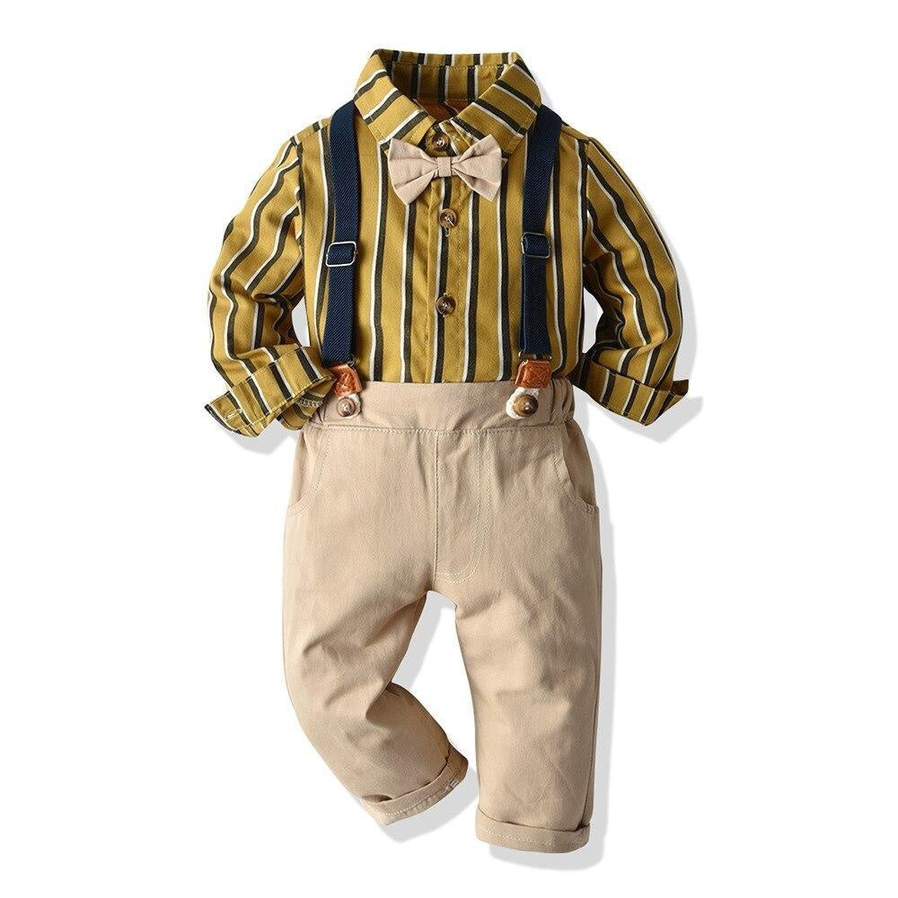 Striped Overalls Sets Outfits 2pcs Baby Boy Suits - MomyMall Yellow / 3-6 Months