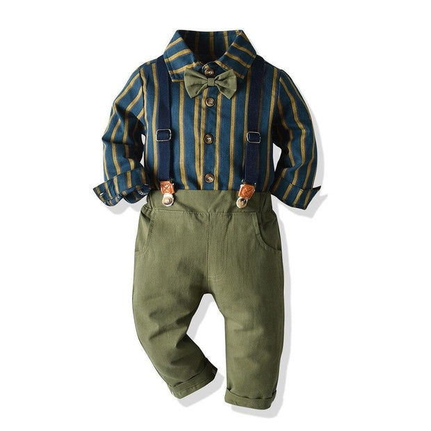 Striped Overalls Sets Outfits 2pcs Baby Boy Suits - MomyMall Green / 3-6 Months