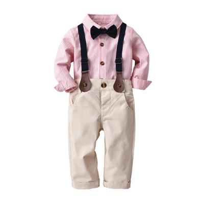 Boys Suit Sets Sky Blue Striped Outfits 3Pcs - MomyMall pink / 6-12 Months