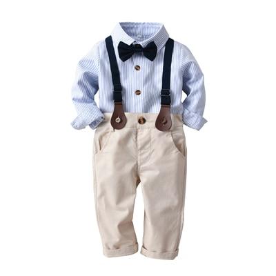 Boys Suit Sets Sky Blue Striped Outfits 3Pcs - MomyMall blue / 6-12 Months