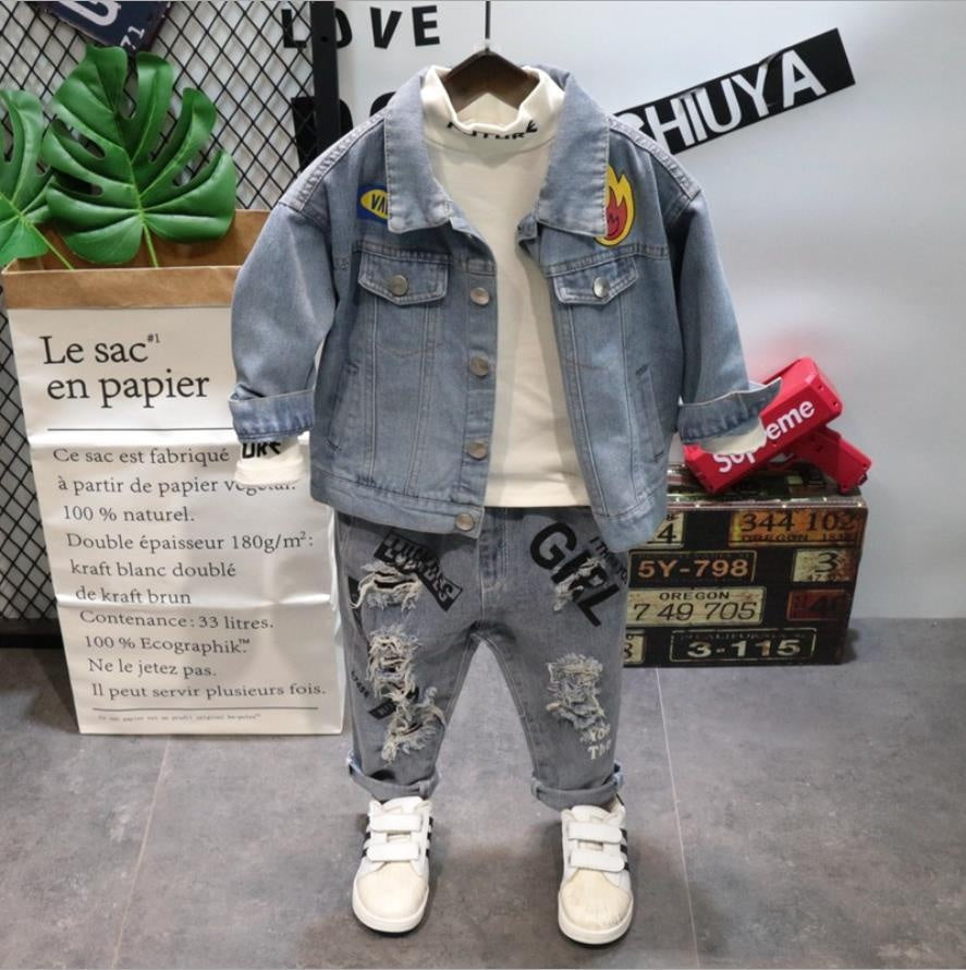 Fashion Kids Baby Boys Sets Denim 3 Pcs for 2-7years - MomyMall