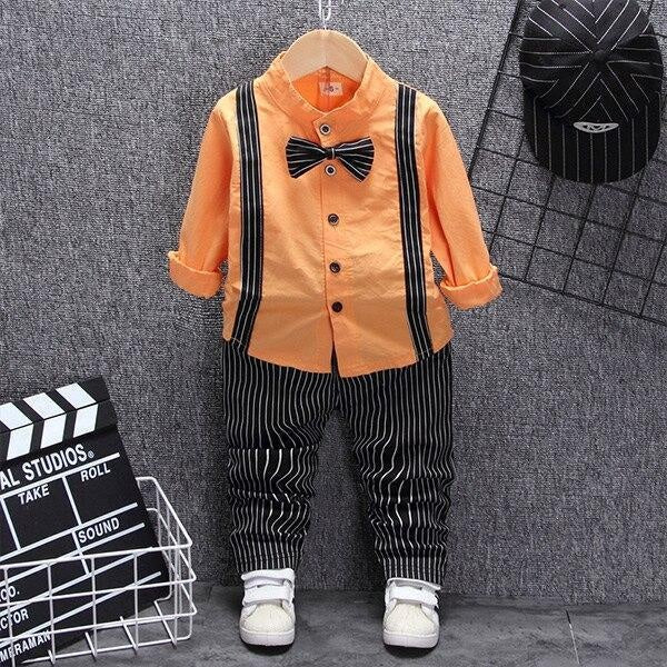 Baby Boy Set Tops Pant with Belt Suit For Birthday Wedding Costume - MomyMall Orange / 0-9 Months